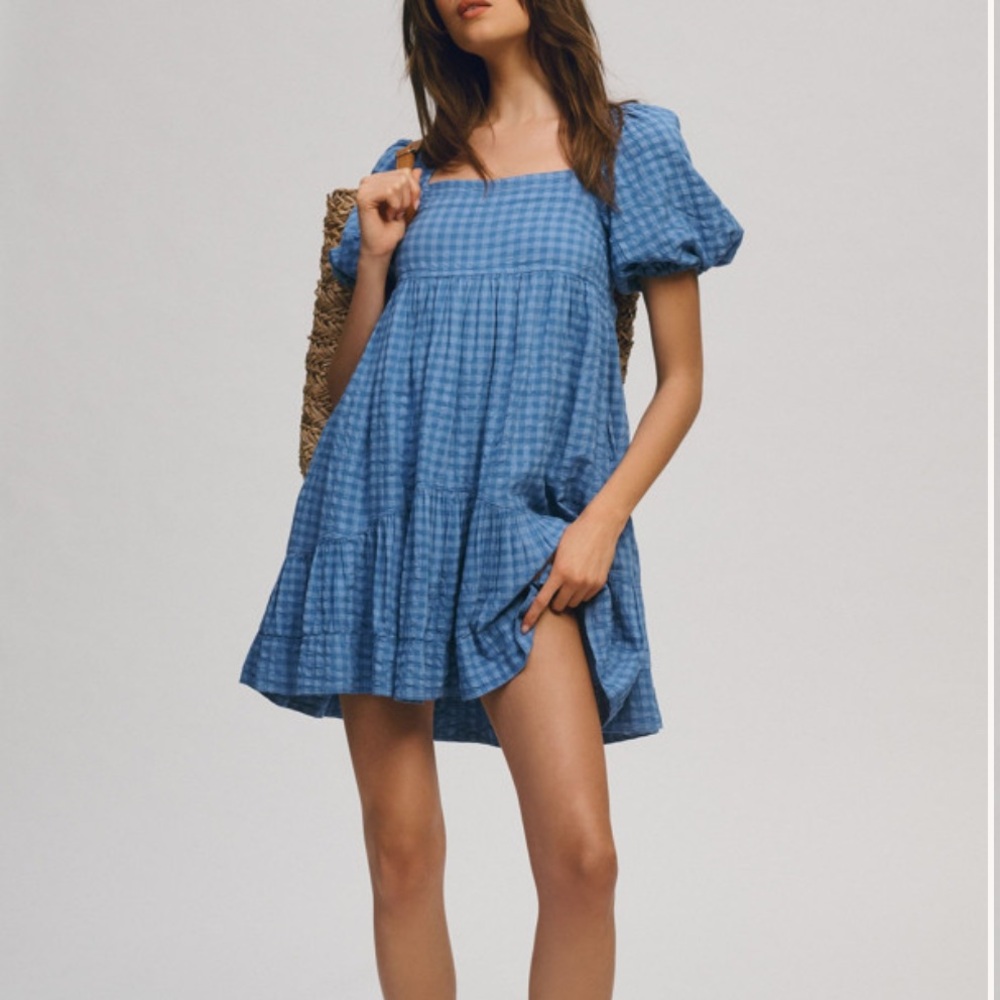 PILCRO Square-Neck Textured Babydoll Dress
